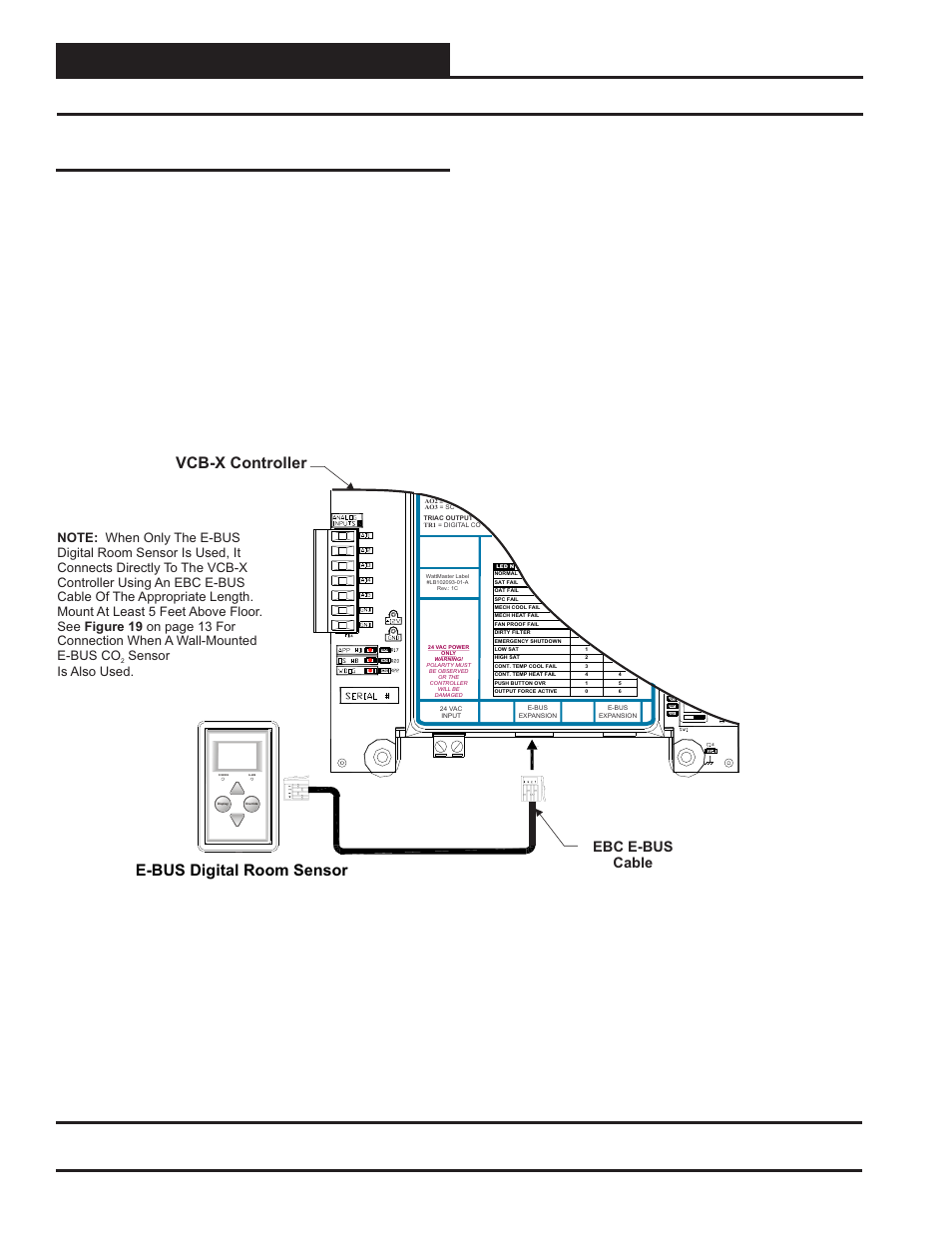 E-bus digital room sensor, Appendix - e-bus digital room sensor wiring, Operator interface 12 | Vcb-x controller e-bus digital room sensor, Ebc e-bus cable | Orion System E-BUS Digital Room v.1 User Manual | Page 12 / 16
