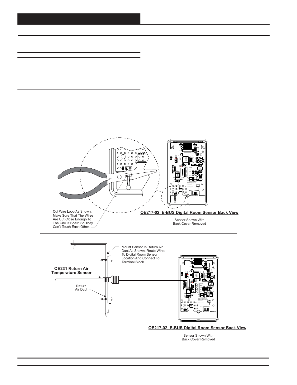 E-bus digital room sensor, Connecting a remote sensor, Operator interface 14 | Figure 20: attaching a remote sensor, 2u f, Oe231 return air temperature sensor | Orion System E-BUS Digital Room v.1 User Manual | Page 14 / 16