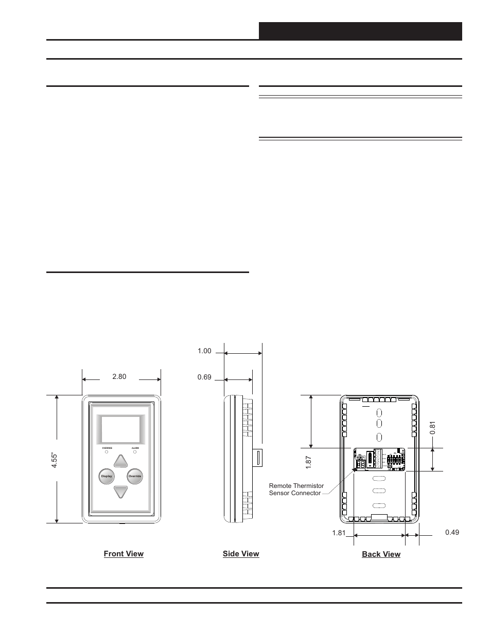 E-bus digital room sensor, Mounting and wiring, Operator interface | 5mounting, Environmental requirements, Important wiring considerations, Optional mounting plate, Indoor reading range, Outdoor reading range, Figure 4: e-bus digital room sensor dimensions | Orion System E-BUS Digital Room v.1 User Manual | Page 5 / 16