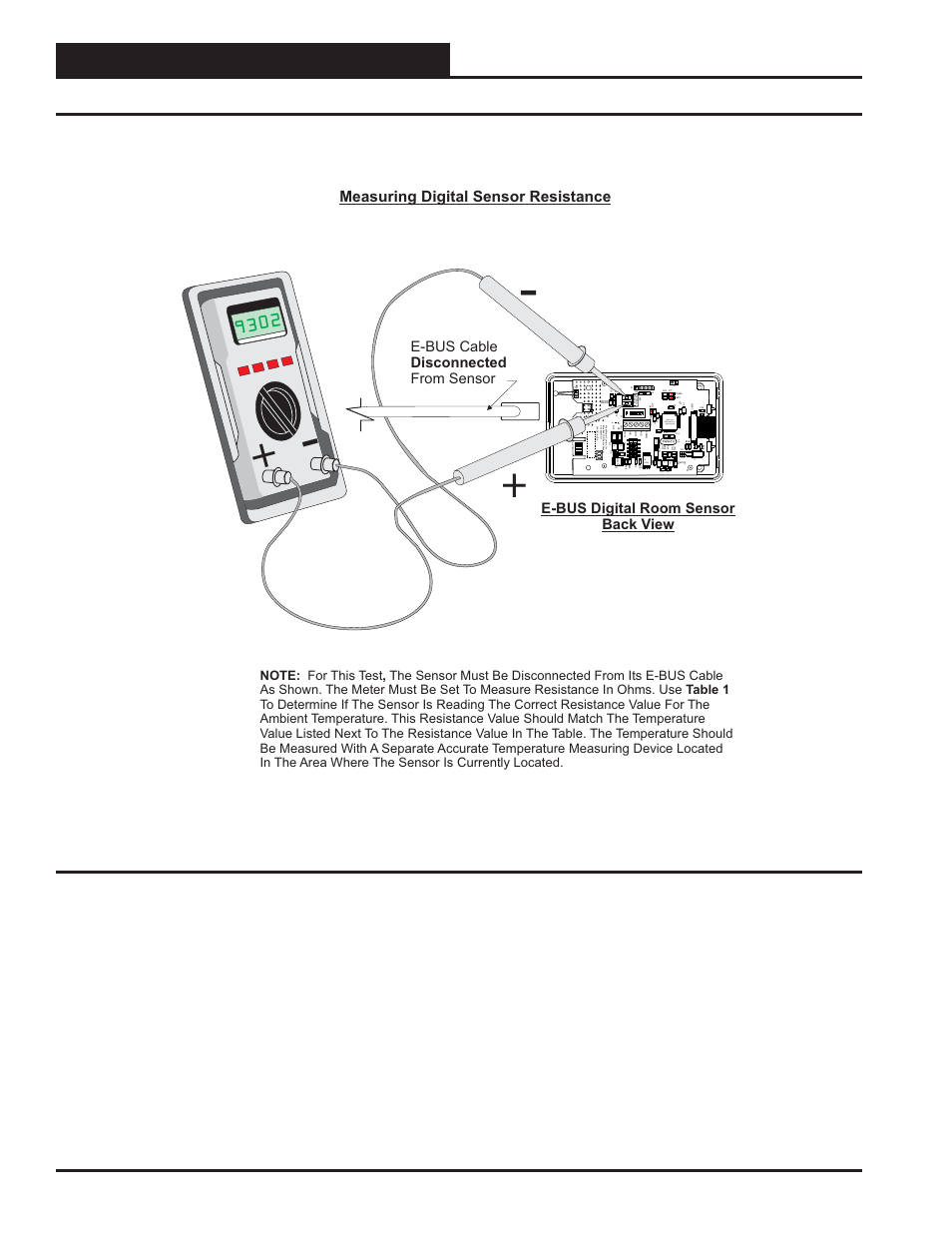 E-bus digital room sensor, Troubleshooting, Operator interface 8 | Figure 10: temperature/resistance testing, Measuring digital sensor resistance, E-bus cable from sensor disconnected, 2 uf | Orion System E-BUS Digital Room v.1 User Manual | Page 8 / 16