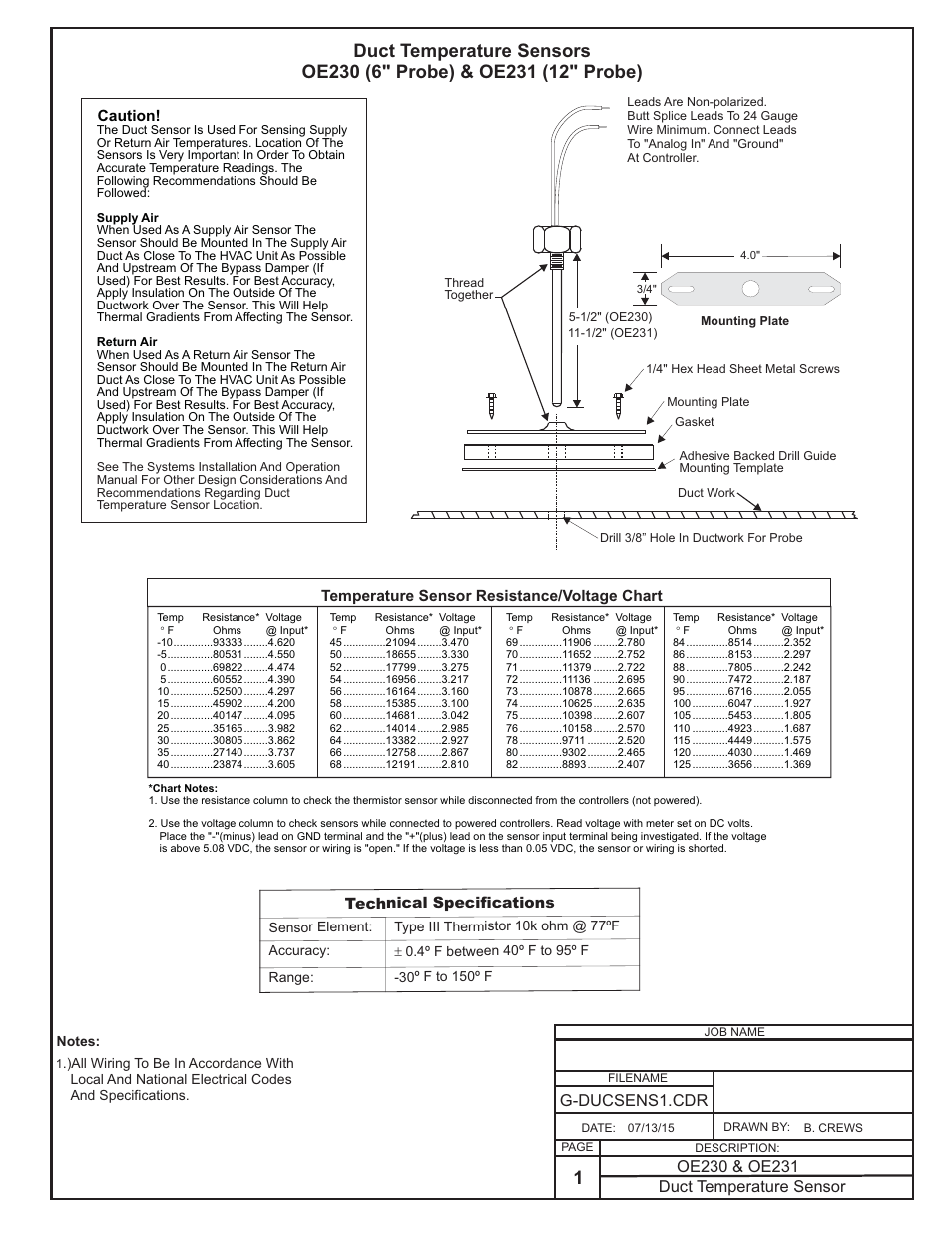 Duct temperature sensor | Orion System OE217-00 User Manual | Page 13 / 38