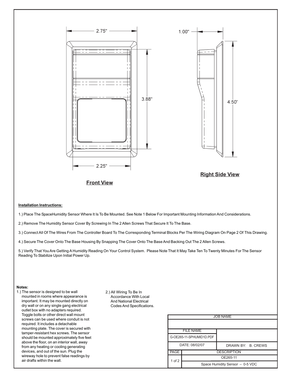 Front view right side view | Orion System OE217-00 User Manual | Page 22 / 38