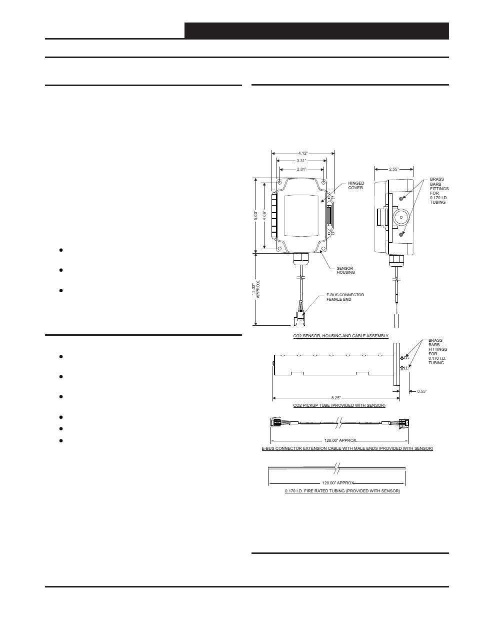 Sensor overview, Technical guide duct mounted e-bus co, Sensor technical guide 3 overview | Features, Environmental requirements, Figure 1: duct mounted e-bus co, Sensor with remote pickup tube dimensions | Orion System OE256-07 Duct Mounted v.2 User Manual | Page 3 / 8