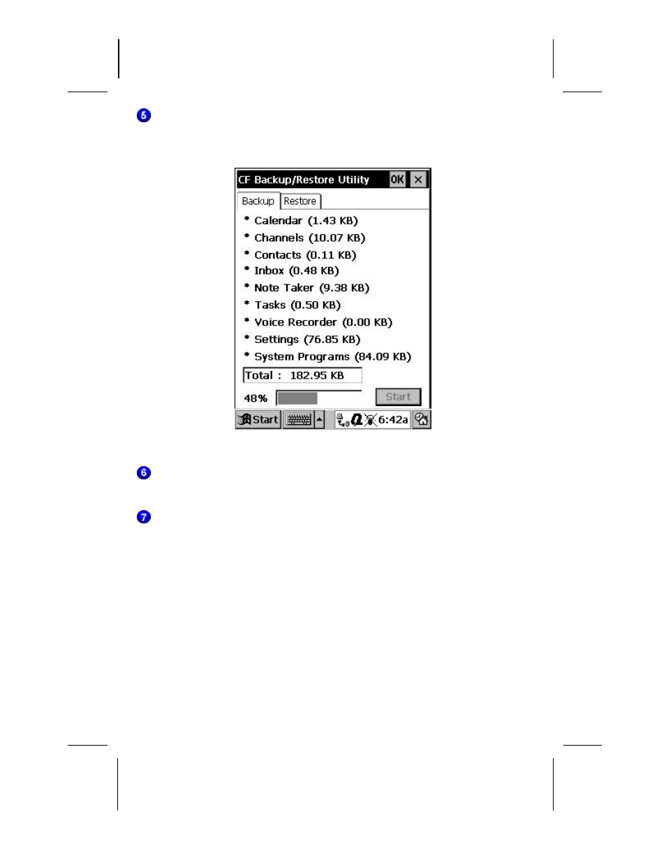 Cf backup/restore utility (backup tab) screen | Compaq AERO 2100 User Manual | Page 78 / 192