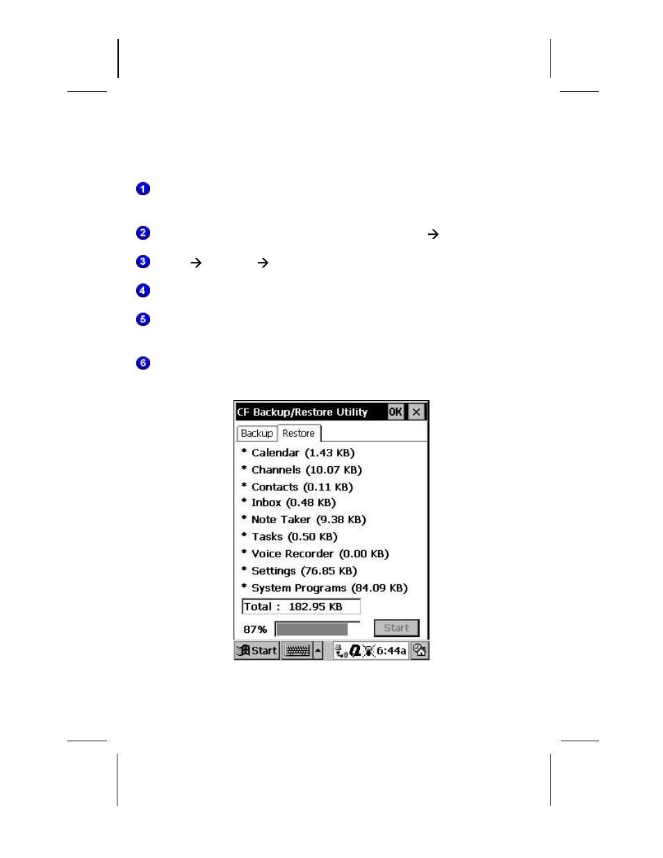Cf c, Estoring, Ata from a | Compaq AERO 2100 User Manual | Page 79 / 192