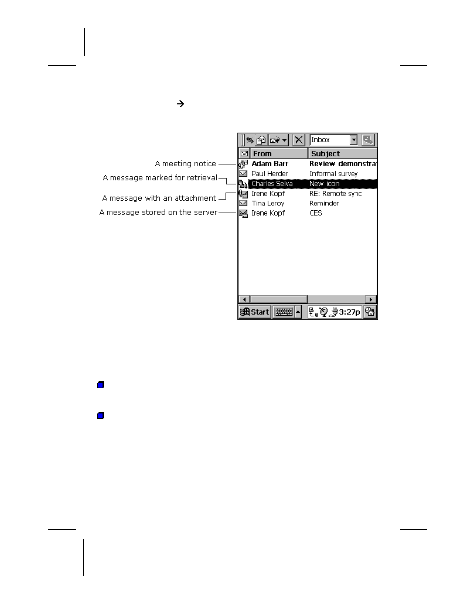 Inbox screen | Compaq AERO 2100 User Manual | Page 93 / 192