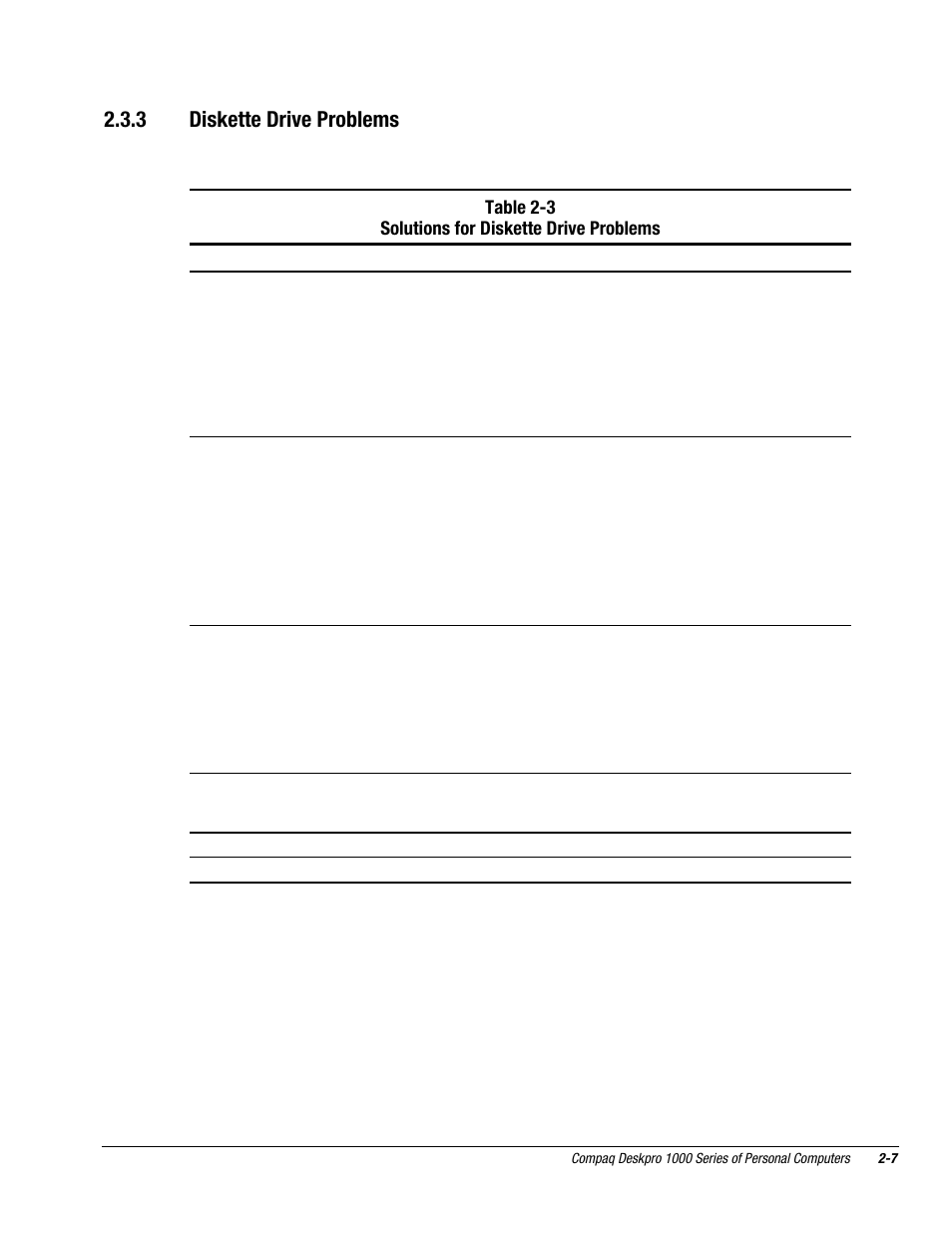 3 diskette drive problems | Compaq DESKPRO 1000 User Manual | Page 23 / 99