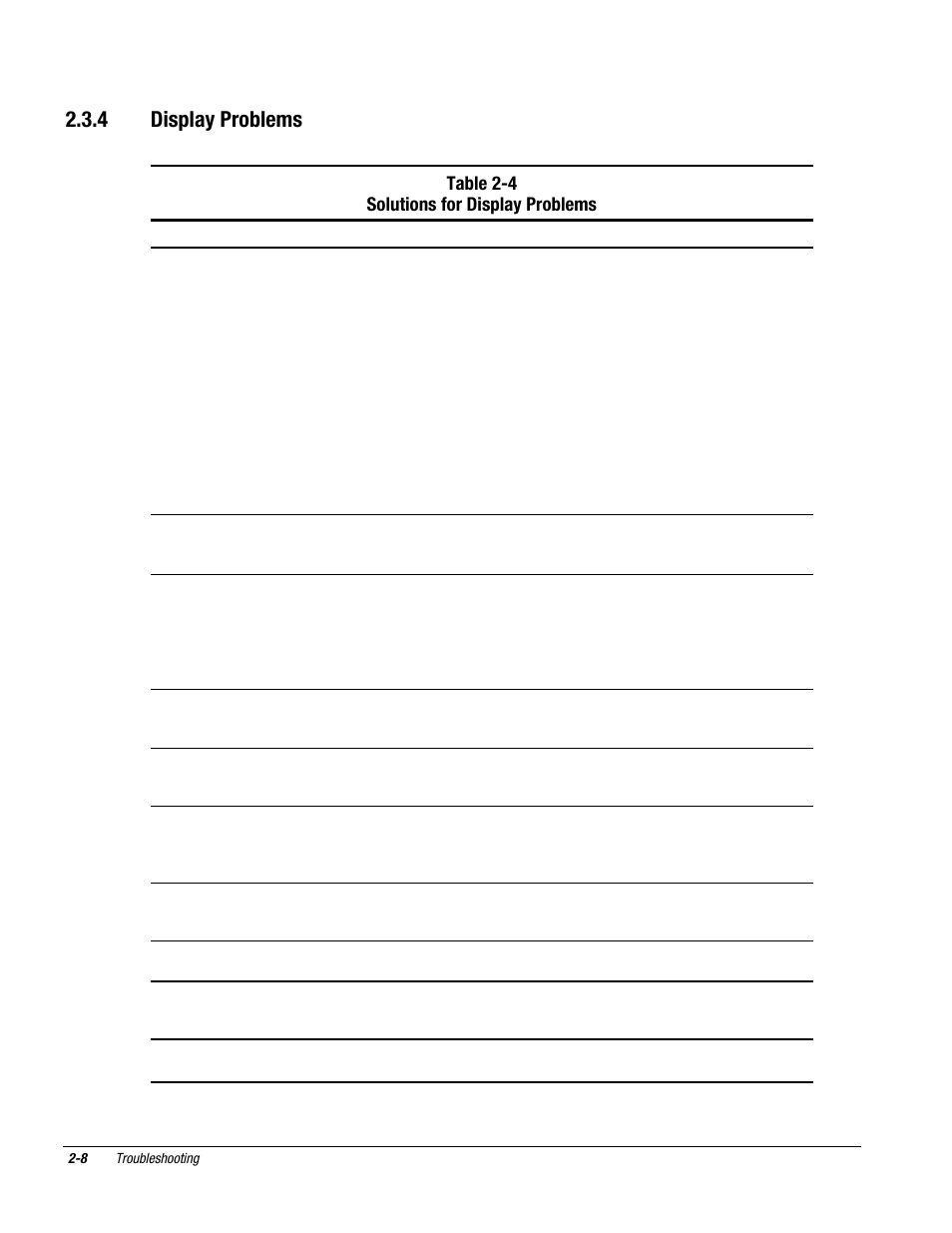 4 display problems, Table 2-4 solutions for display problems | Compaq DESKPRO 1000 User Manual | Page 24 / 99