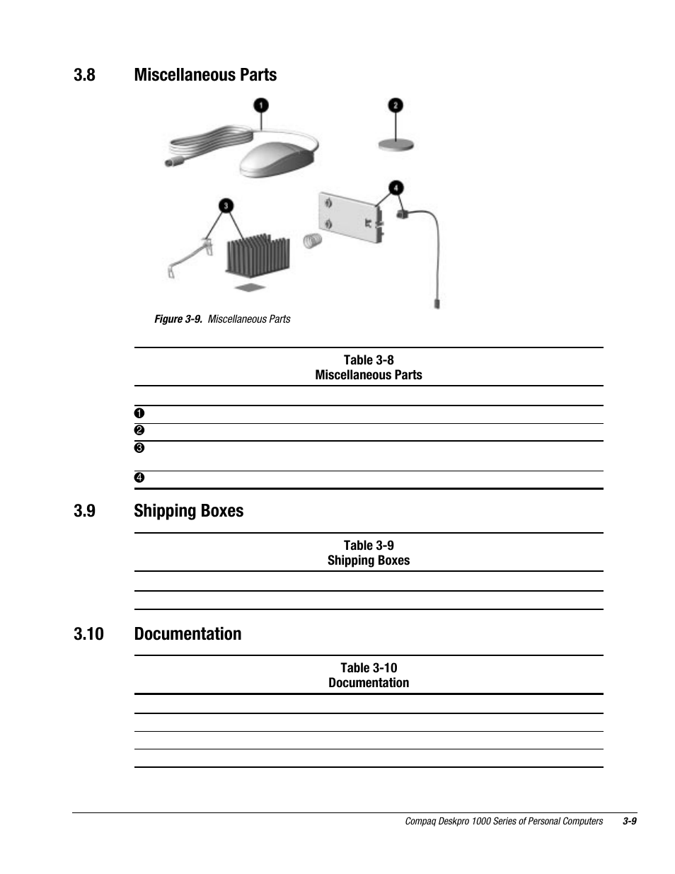 8 miscellaneous parts, 9 shipping boxes, 10 documentation | Compaq DESKPRO 1000 User Manual | Page 37 / 99