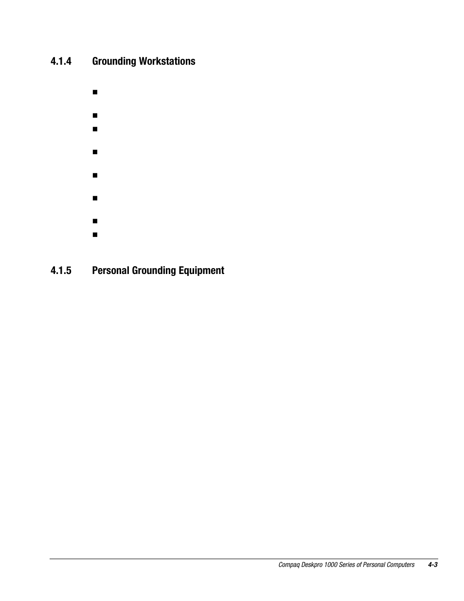 4 grounding workstations, 5 personal grounding equipment | Compaq DESKPRO 1000 User Manual | Page 40 / 99