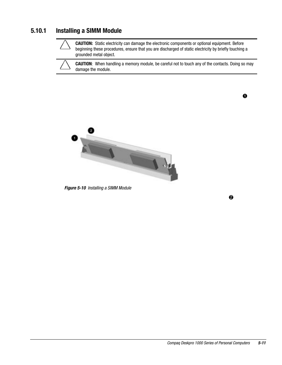 1 installing a simm module | Compaq DESKPRO 1000 User Manual | Page 53 / 99