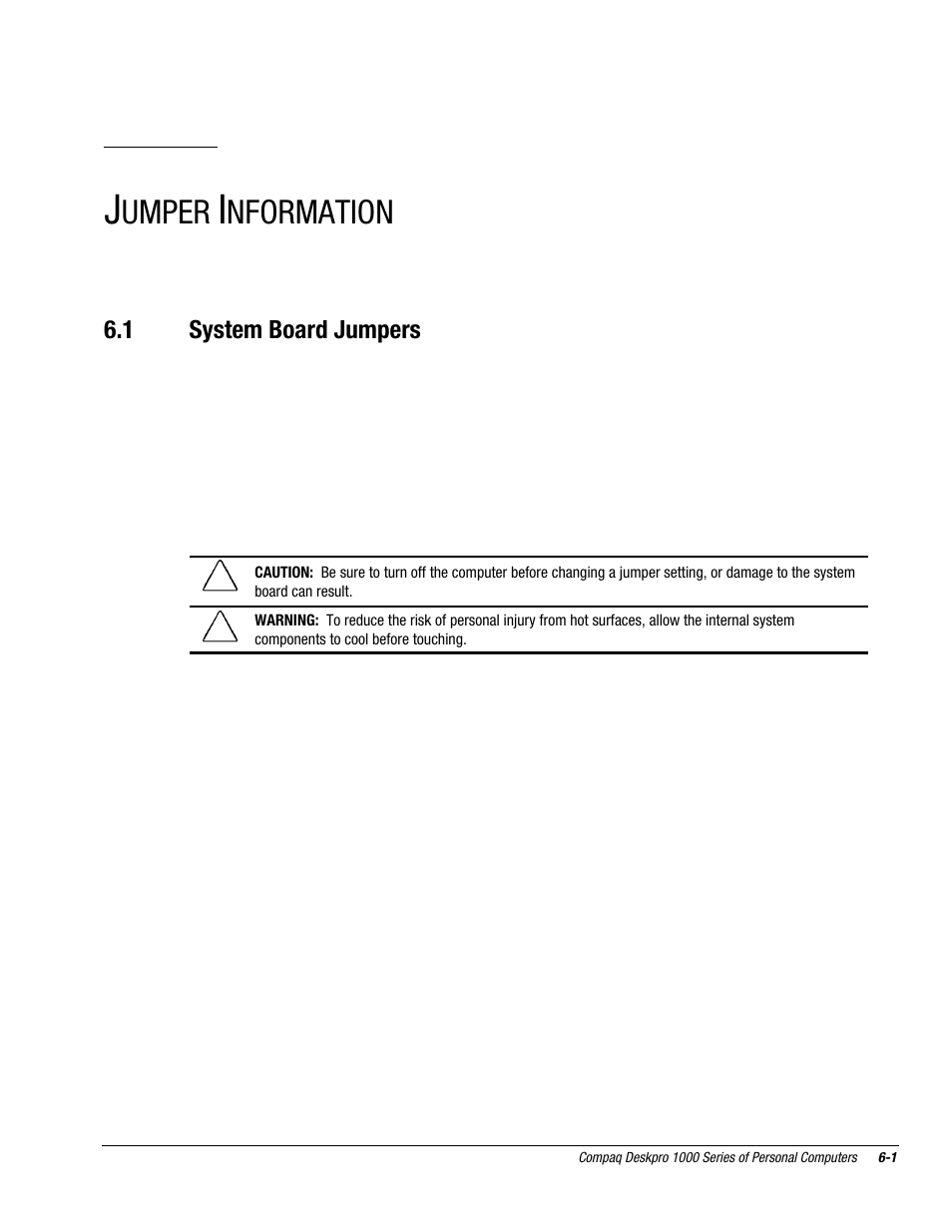 Jumper information, 1 system board jumpers, Chapter | Umper, Nformation | Compaq DESKPRO 1000 User Manual | Page 70 / 99