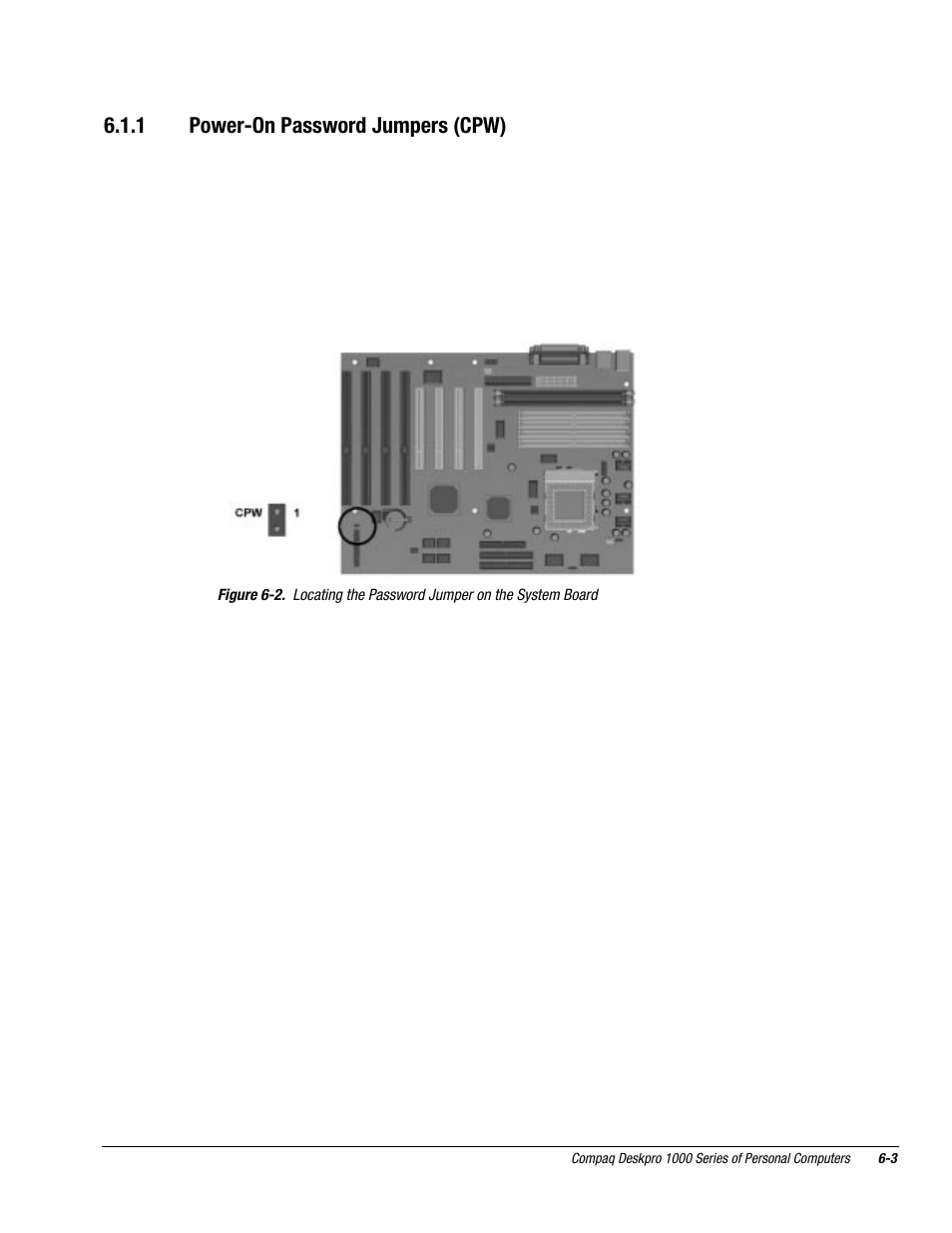 1 power-on password jumpers (cpw) | Compaq DESKPRO 1000 User Manual | Page 72 / 99