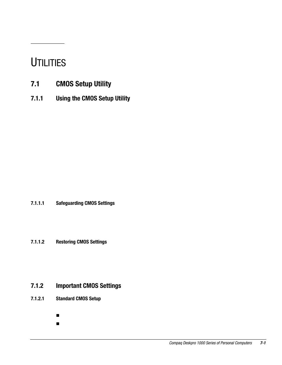 Utilities, 1 cmos setup utility, Chapter | Tilities | Compaq DESKPRO 1000 User Manual | Page 76 / 99