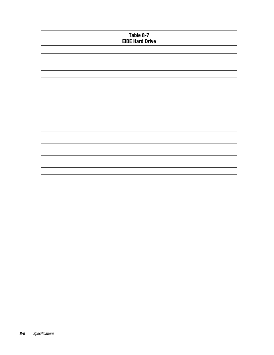Table 8-7 eide hard drive | Compaq DESKPRO 1000 User Manual | Page 86 / 99
