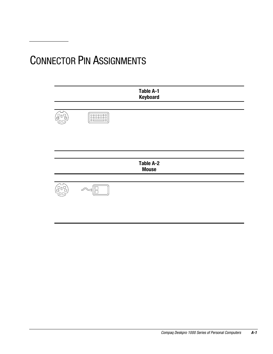 Connector pin assignments, Appendix, Onnector | Ssignments | Compaq DESKPRO 1000 User Manual | Page 89 / 99