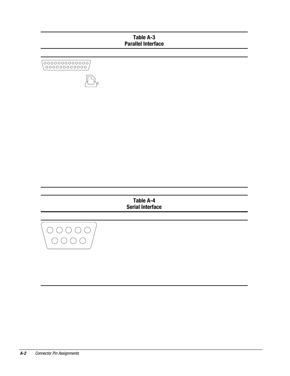 Table a-3 parallel interface, Table a-4 serial interface, Connector pin signal | Compaq DESKPRO 1000 User Manual | Page 90 / 99