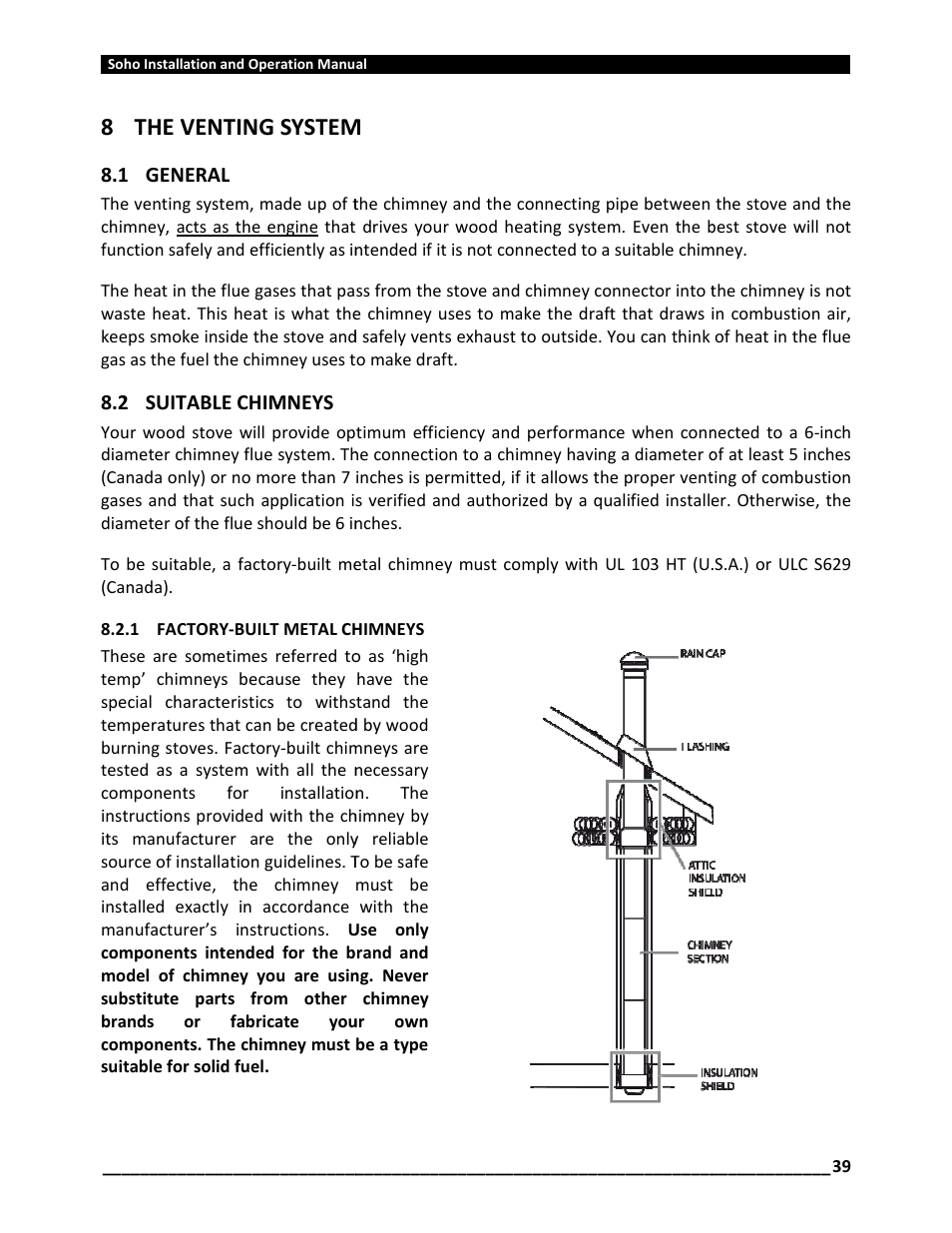8the venting system, The venting system | Osburn OB01520 User Manual | Page 39 / 64