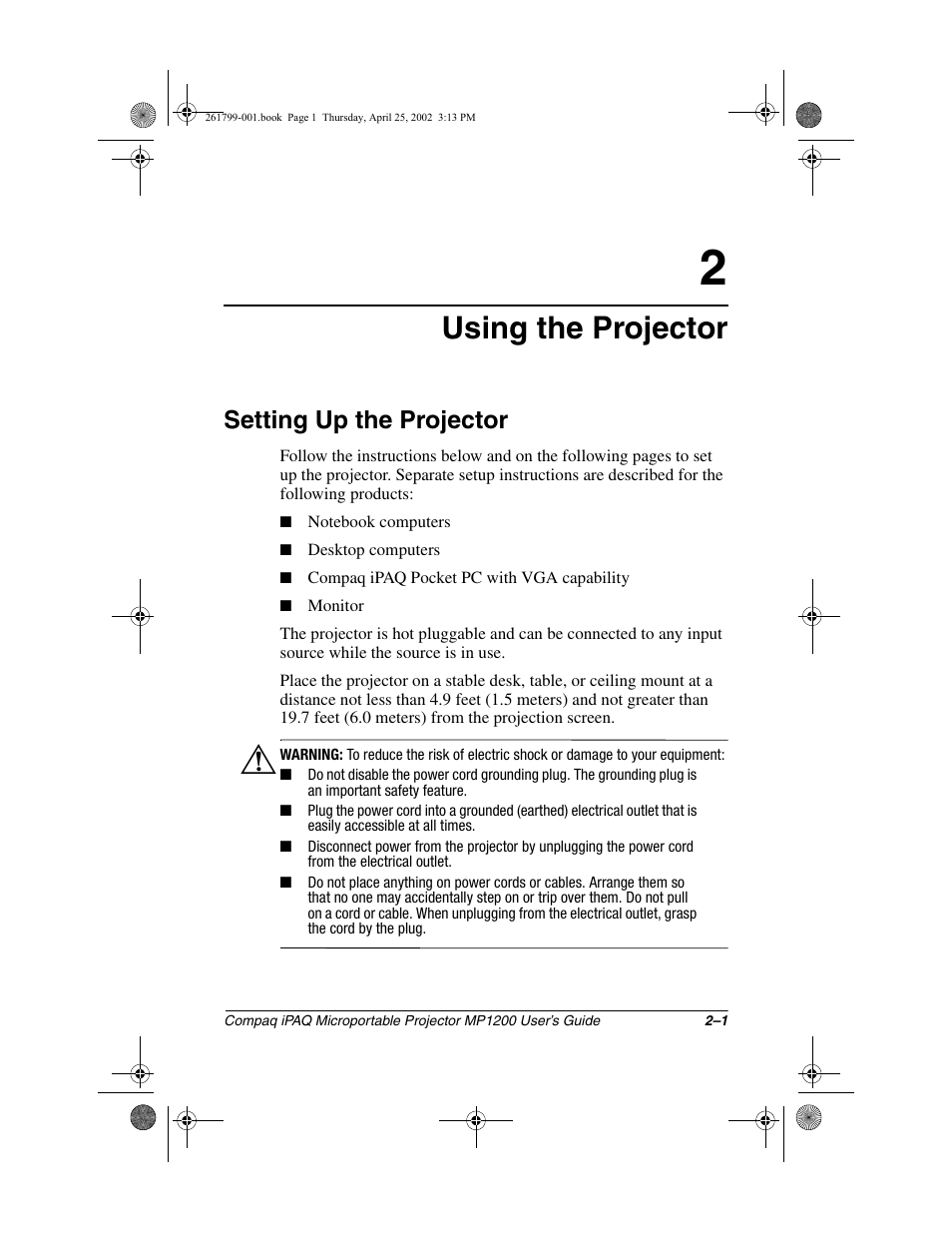 Using the projector, Setting up the projector | Compaq MP1200 User Manual | Page 12 / 67