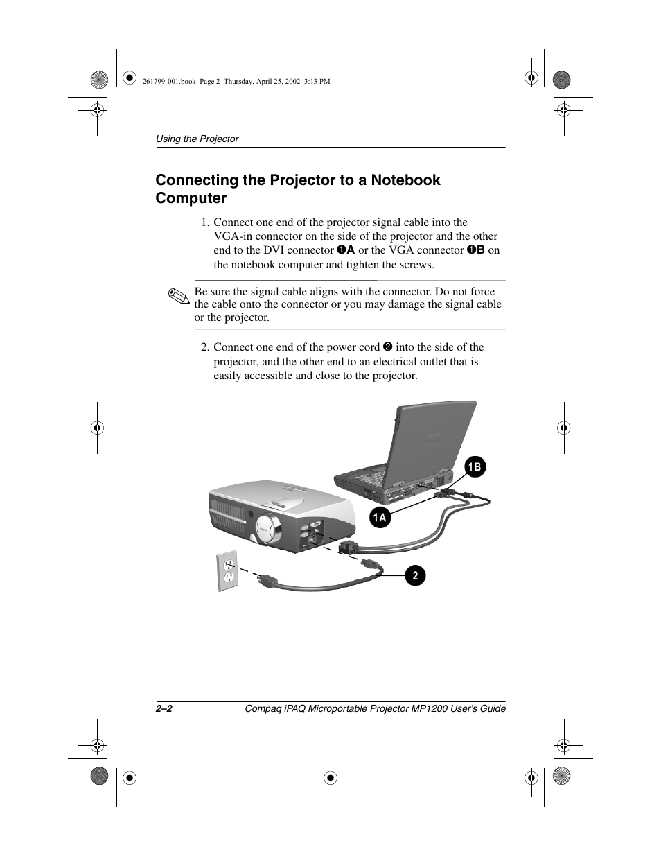 Connecting the projector to a notebook computer | Compaq MP1200 User Manual | Page 13 / 67