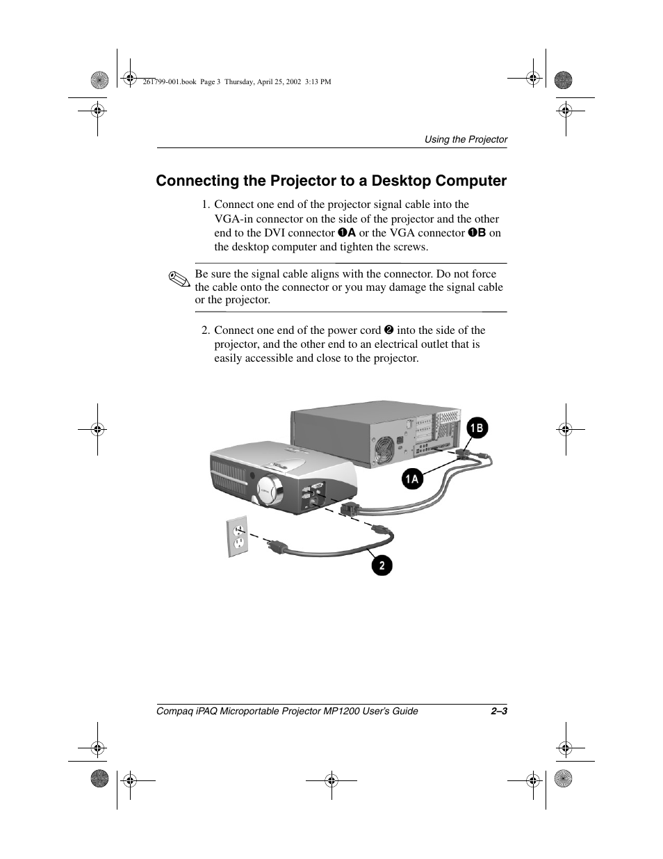 Connecting the projector to a desktop computer | Compaq MP1200 User Manual | Page 14 / 67
