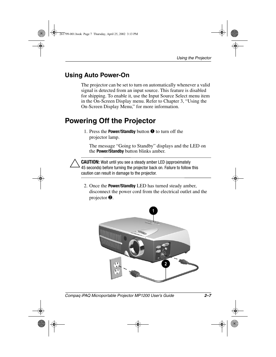 Using auto power-on, Powering off the projector | Compaq MP1200 User Manual | Page 18 / 67