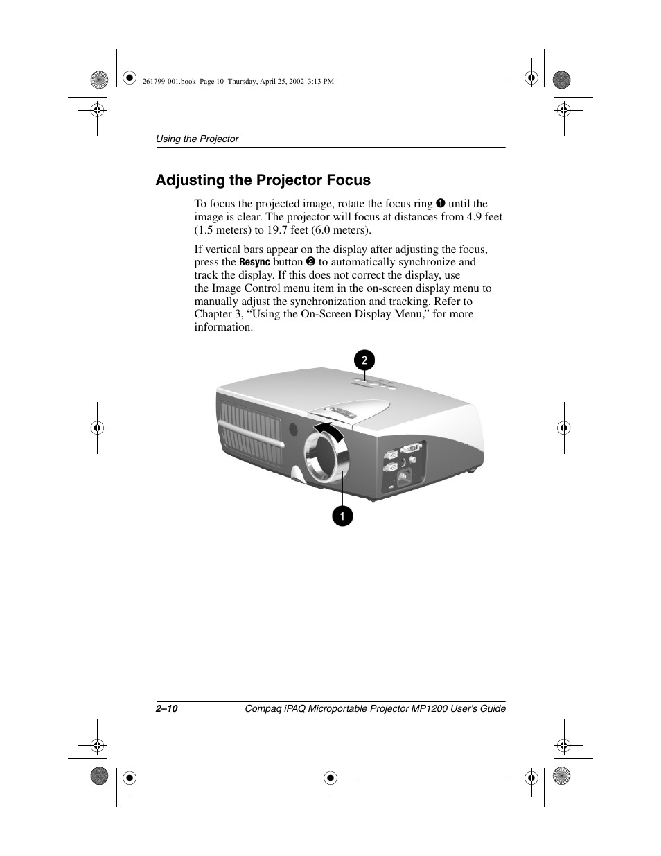 Adjusting the projector focus | Compaq MP1200 User Manual | Page 21 / 67