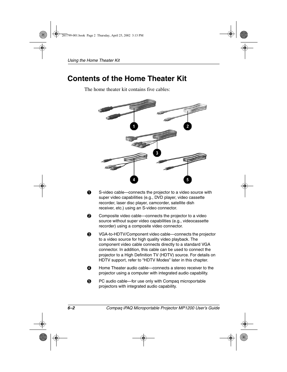 Contents of the home theater kit | Compaq MP1200 User Manual | Page 42 / 67