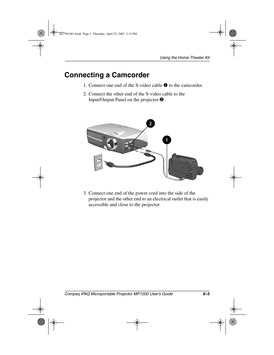 Connecting a camcorder | Compaq MP1200 User Manual | Page 45 / 67