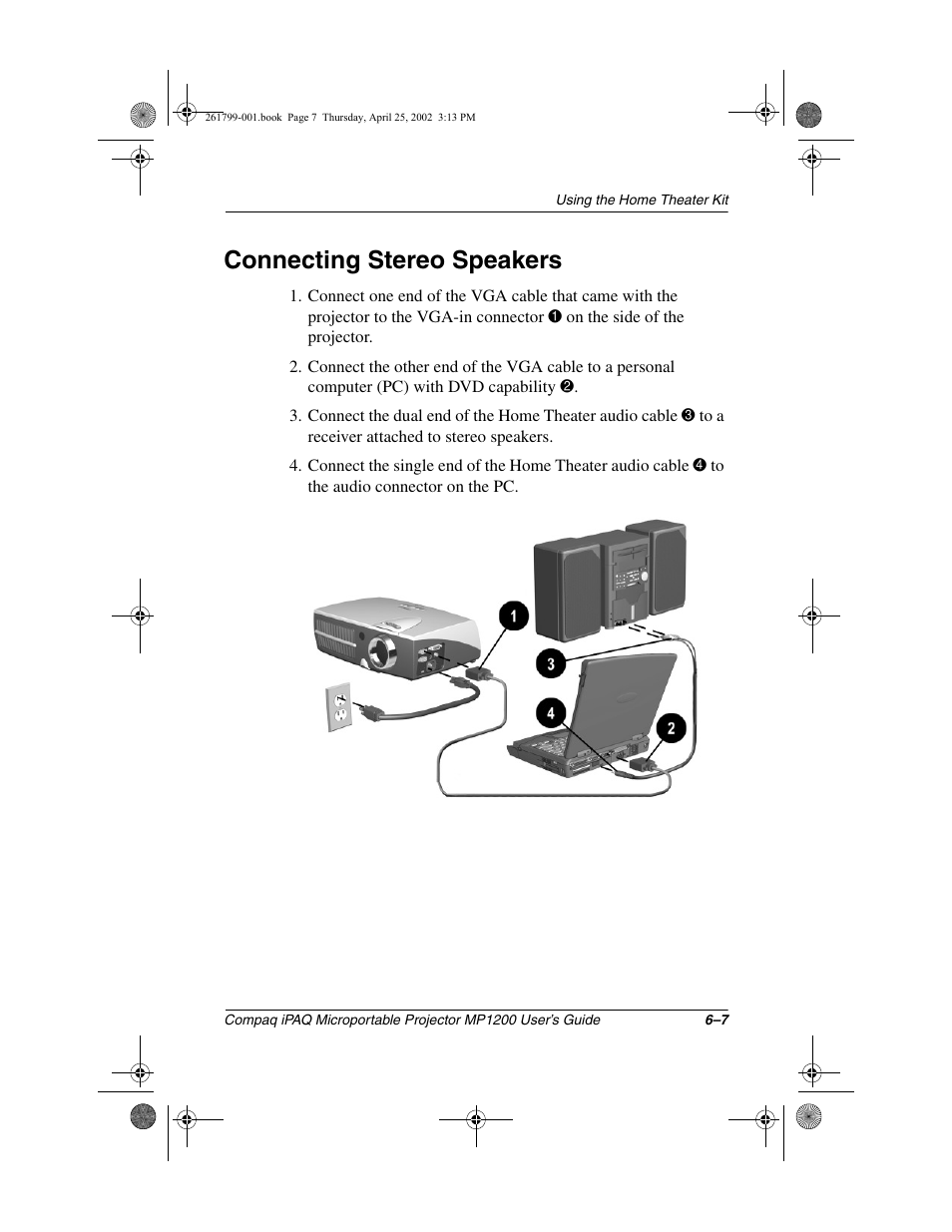 Connecting stereo speakers | Compaq MP1200 User Manual | Page 47 / 67