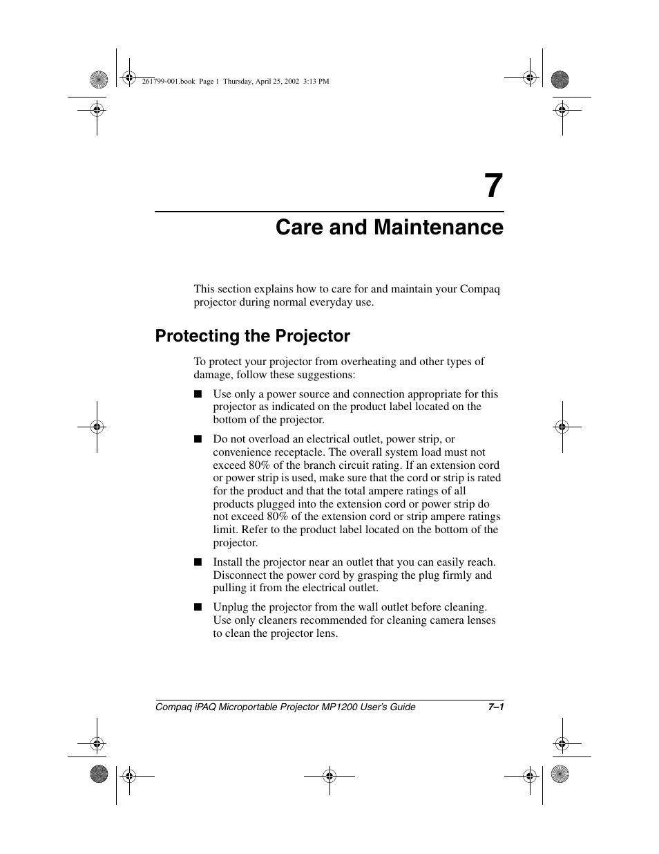 Care and maintenance, Protecting the projector | Compaq MP1200 User Manual | Page 50 / 67