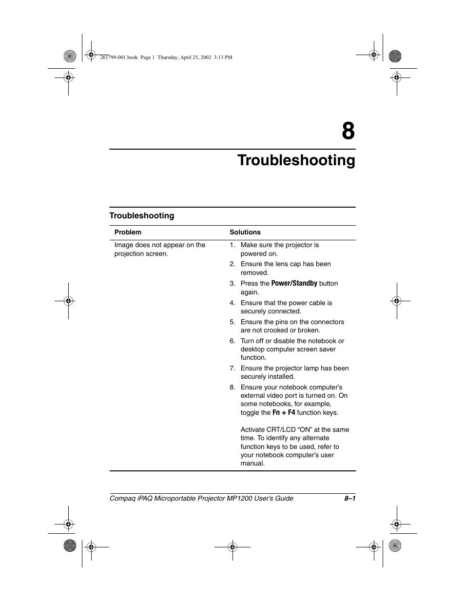 Troubleshooting | Compaq MP1200 User Manual | Page 56 / 67