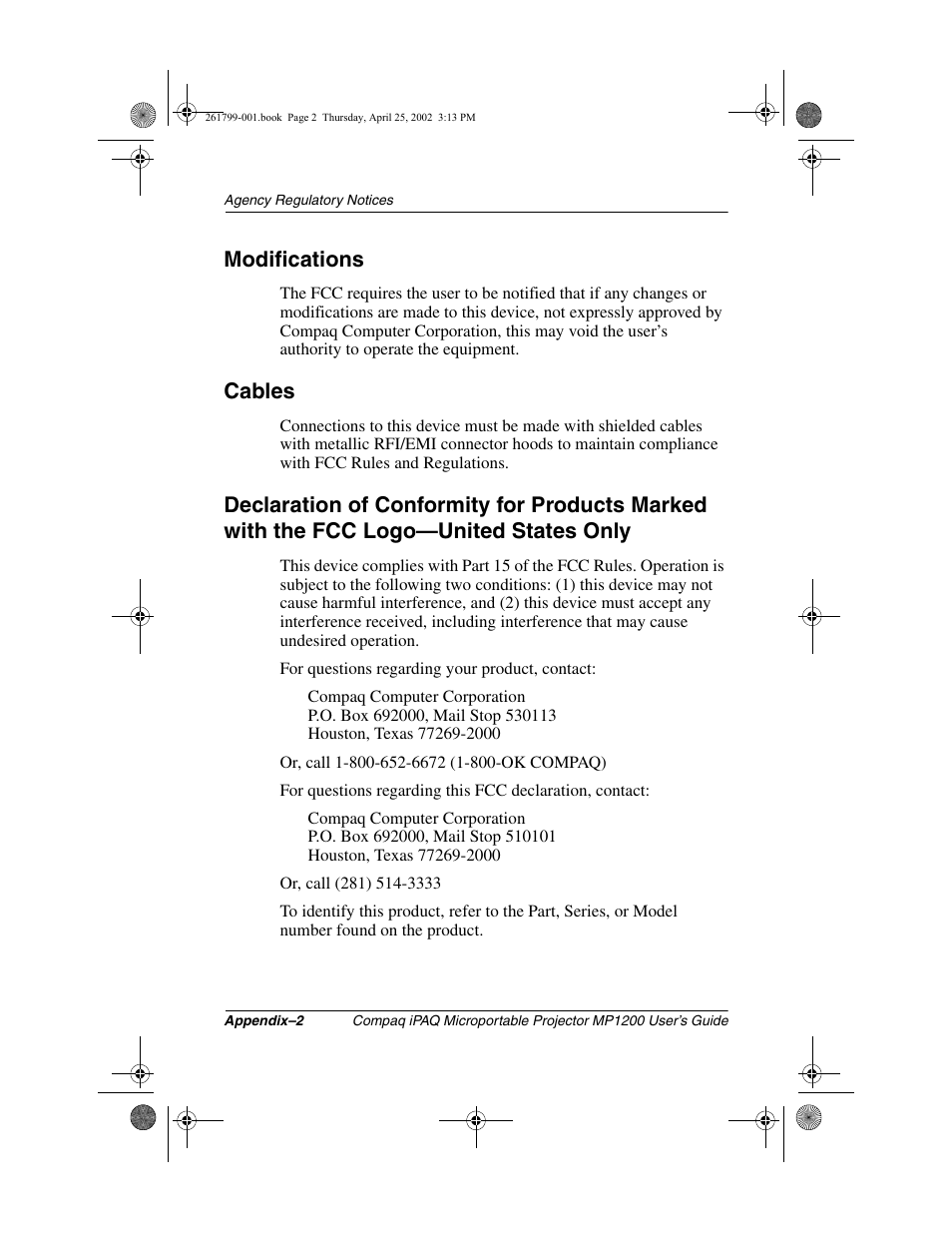Modifications, Cables | Compaq MP1200 User Manual | Page 65 / 67