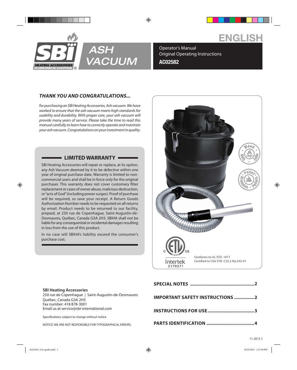 Osburn AC02582 User Manual | 12 pages