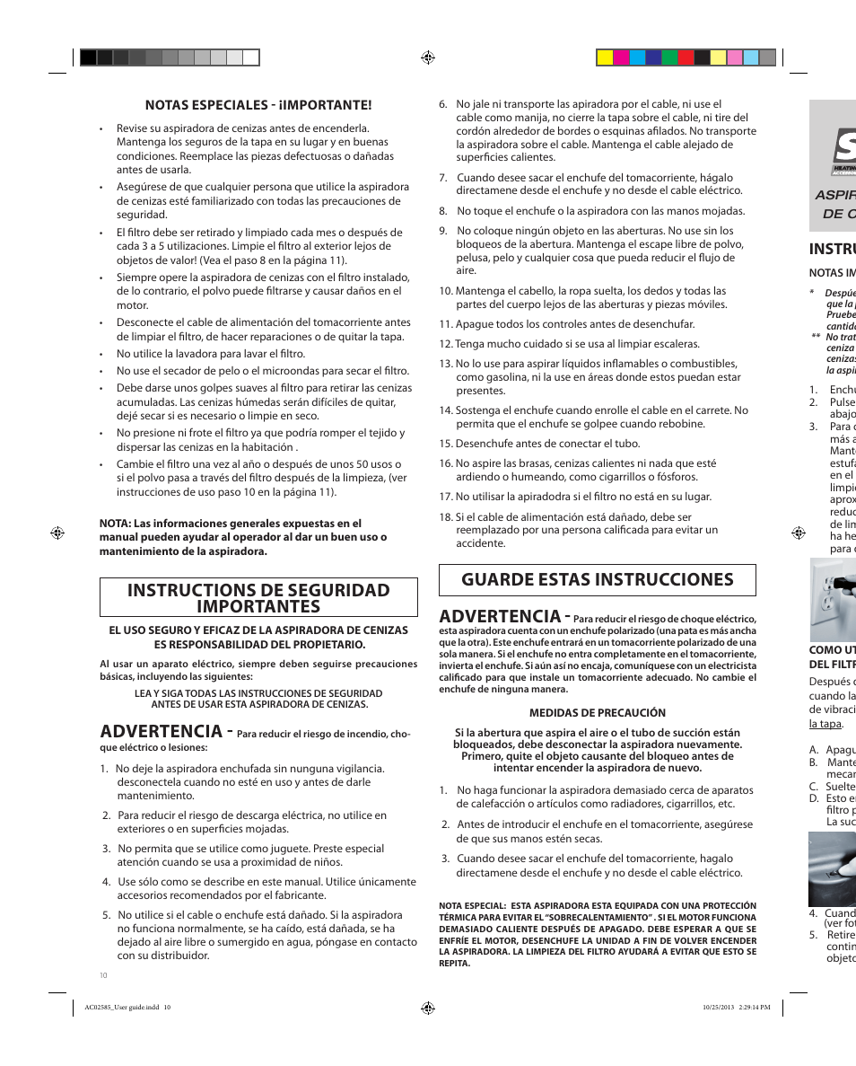 Instructions de seguridad importantes, Advertencia, Guarde estas instrucciones advertencia | Instrucciones de uso | Osburn AC02582 User Manual | Page 10 / 12