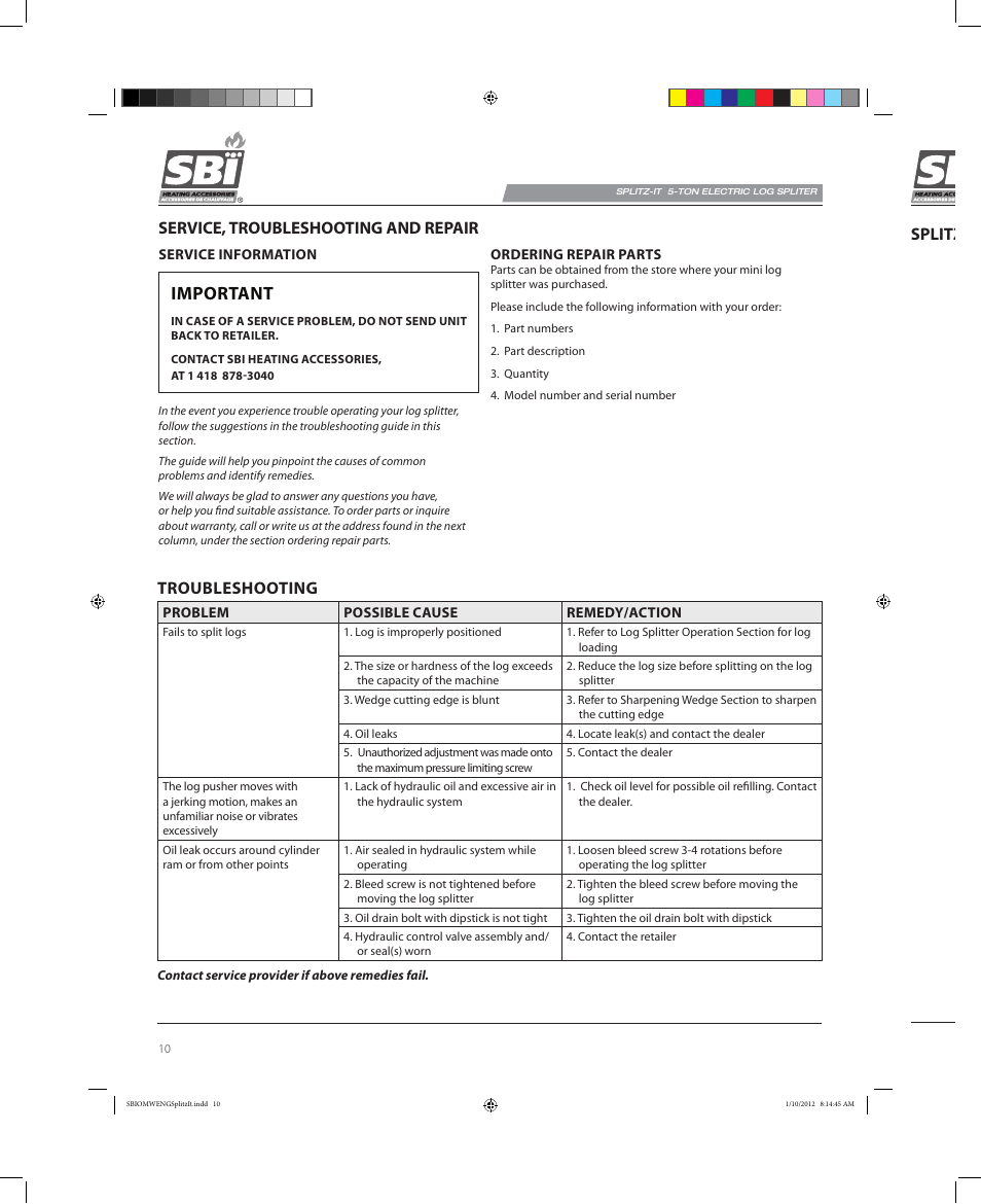 Important, Breakdown | Osburn AC02585 User Manual | Page 10 / 16