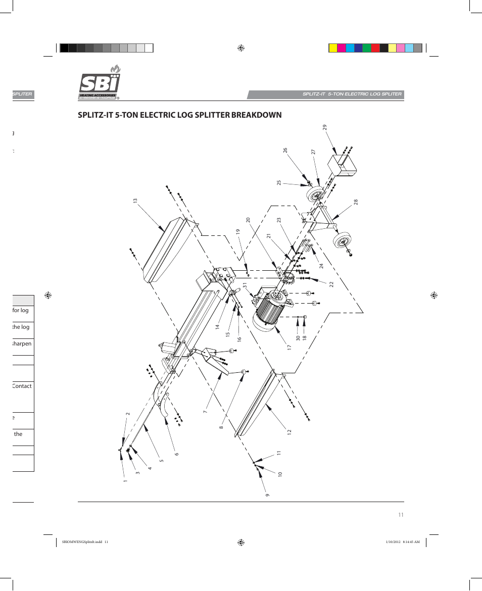 Splitz-it 5-ton electric log splitter, Breakdown | Osburn AC02585 User Manual | Page 11 / 16