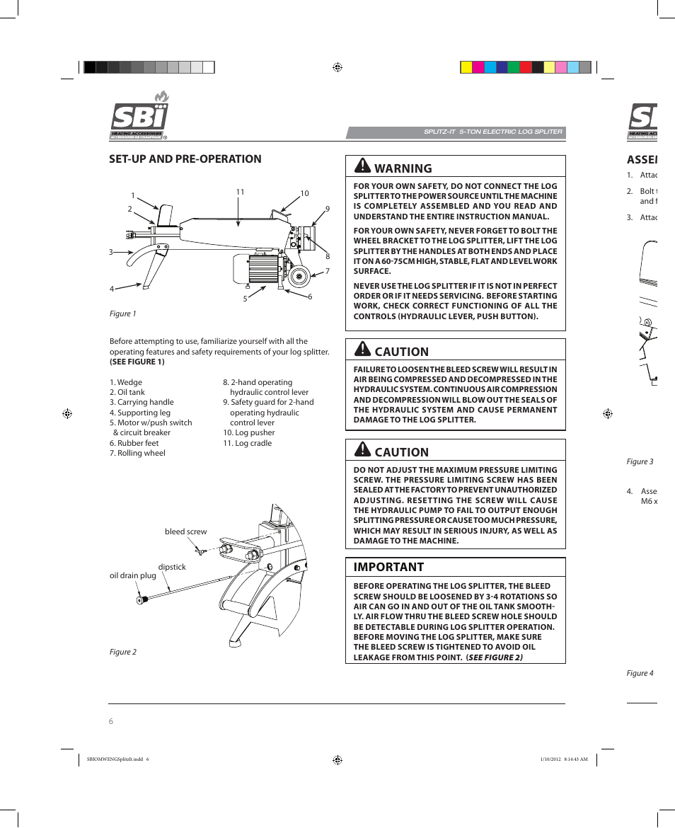 Warning, Important, Caution | Set-up and pre-operation, Assembly | Osburn AC02585 User Manual | Page 6 / 16