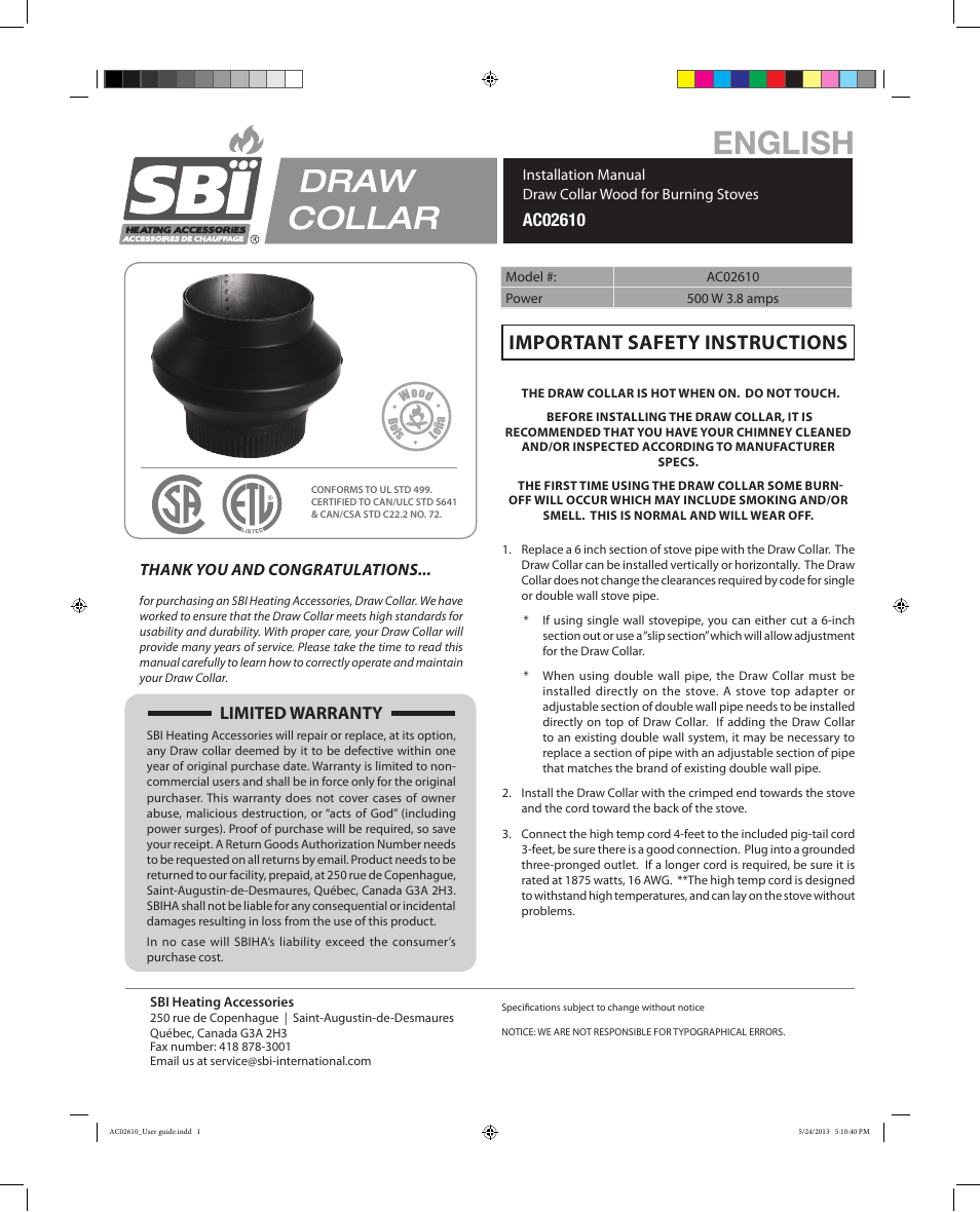 Osburn AC02610 User Manual | 6 pages