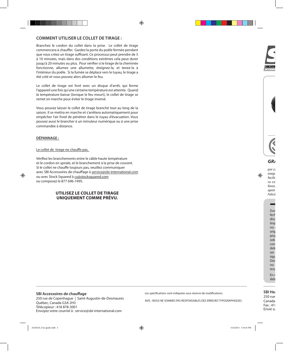 Garantĺa limitada, Gracias y felicitaciones | Osburn AC02610 User Manual | Page 4 / 6