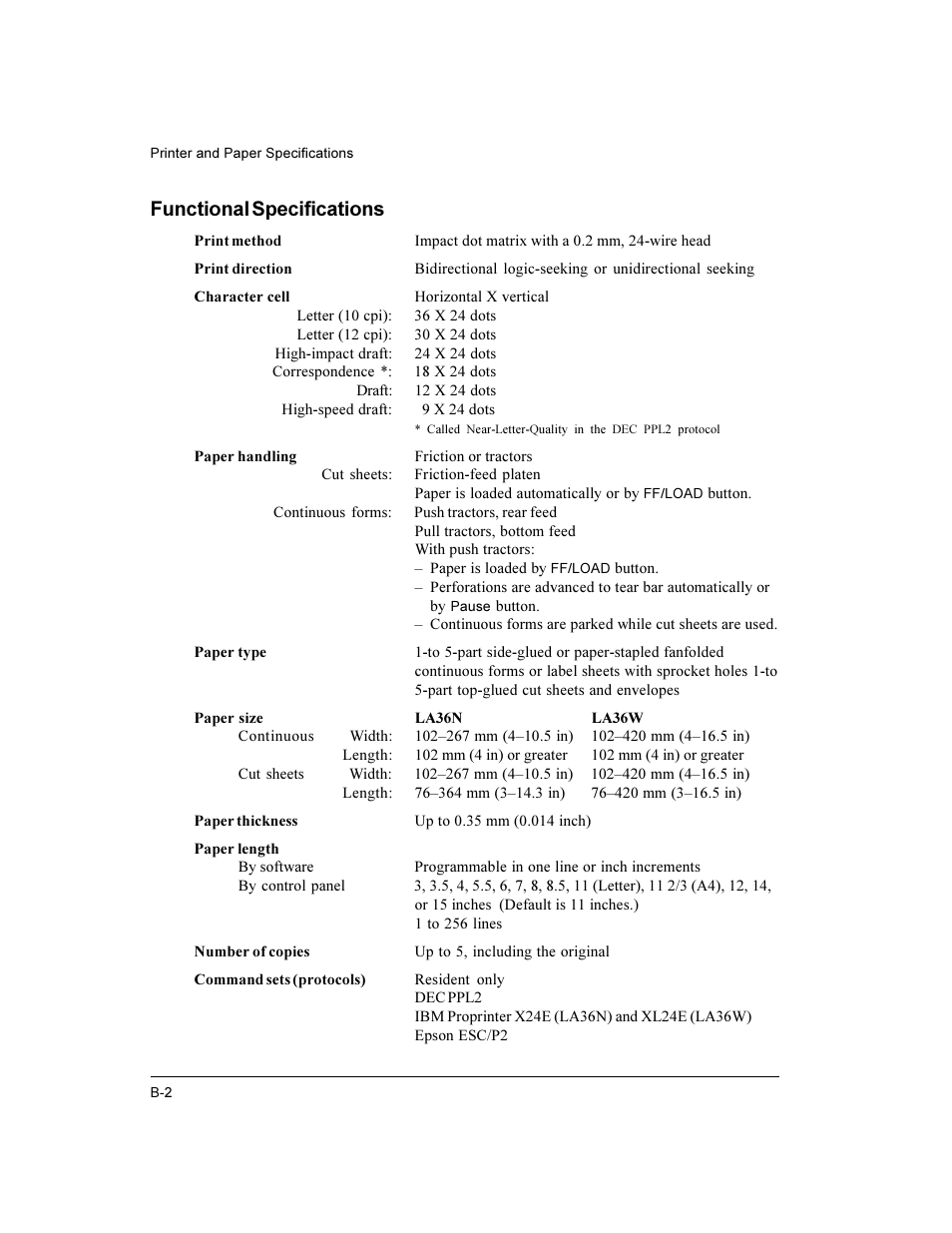 Functional specifications | Compaq LA36 User Manual | Page 108 / 196