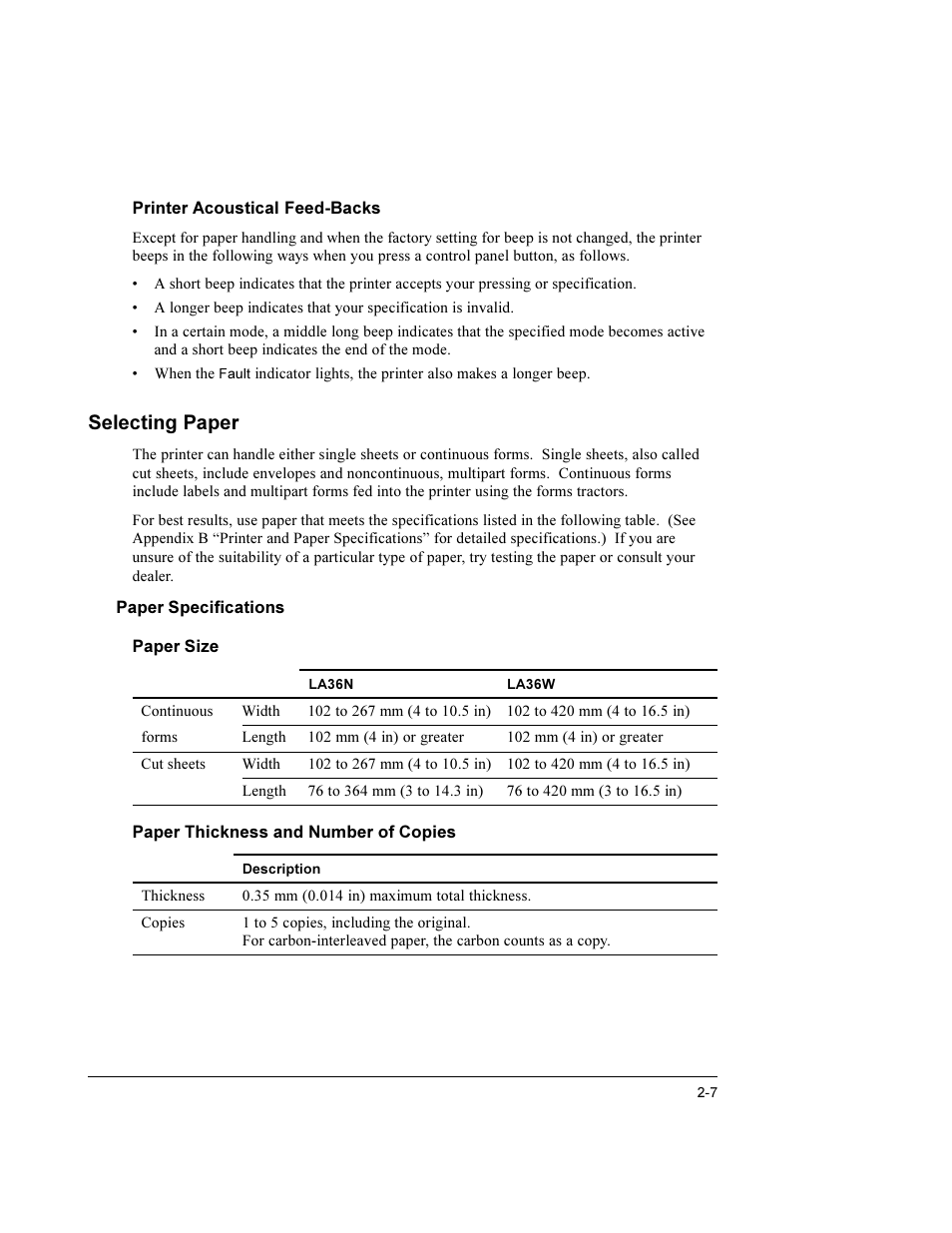 Selecting paper | Compaq LA36 User Manual | Page 19 / 196
