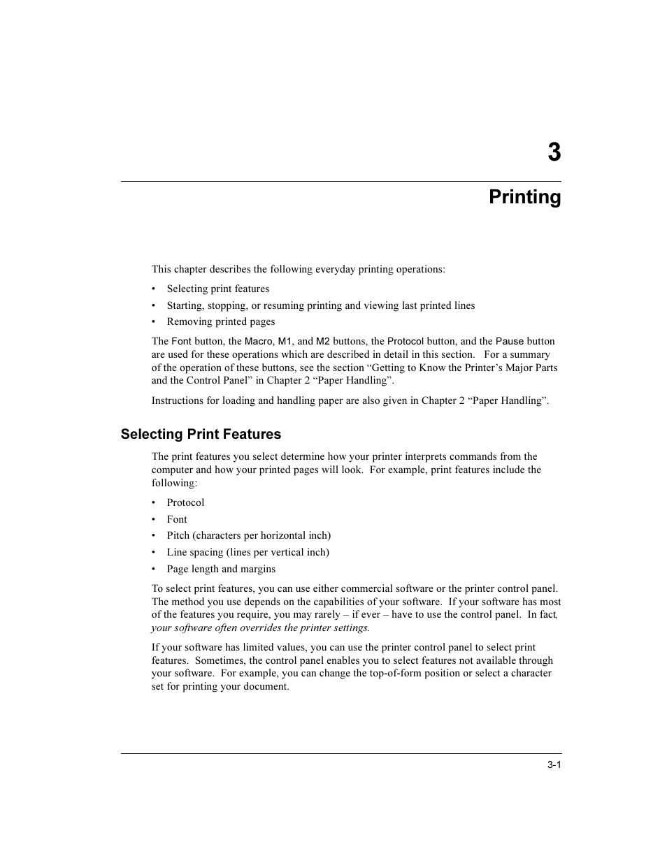 Printing, Selecting print features | Compaq LA36 User Manual | Page 45 / 196