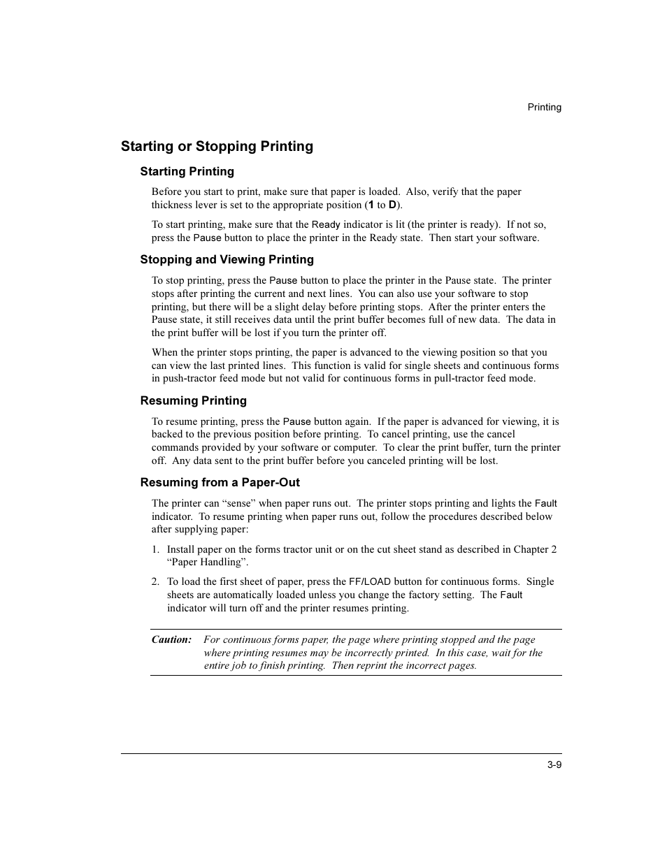 Starting or stopping printing | Compaq LA36 User Manual | Page 53 / 196