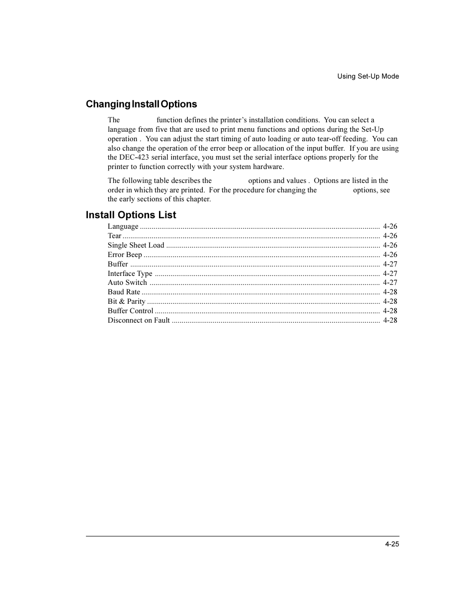 Changing install options, Install options list | Compaq LA36 User Manual | Page 79 / 196