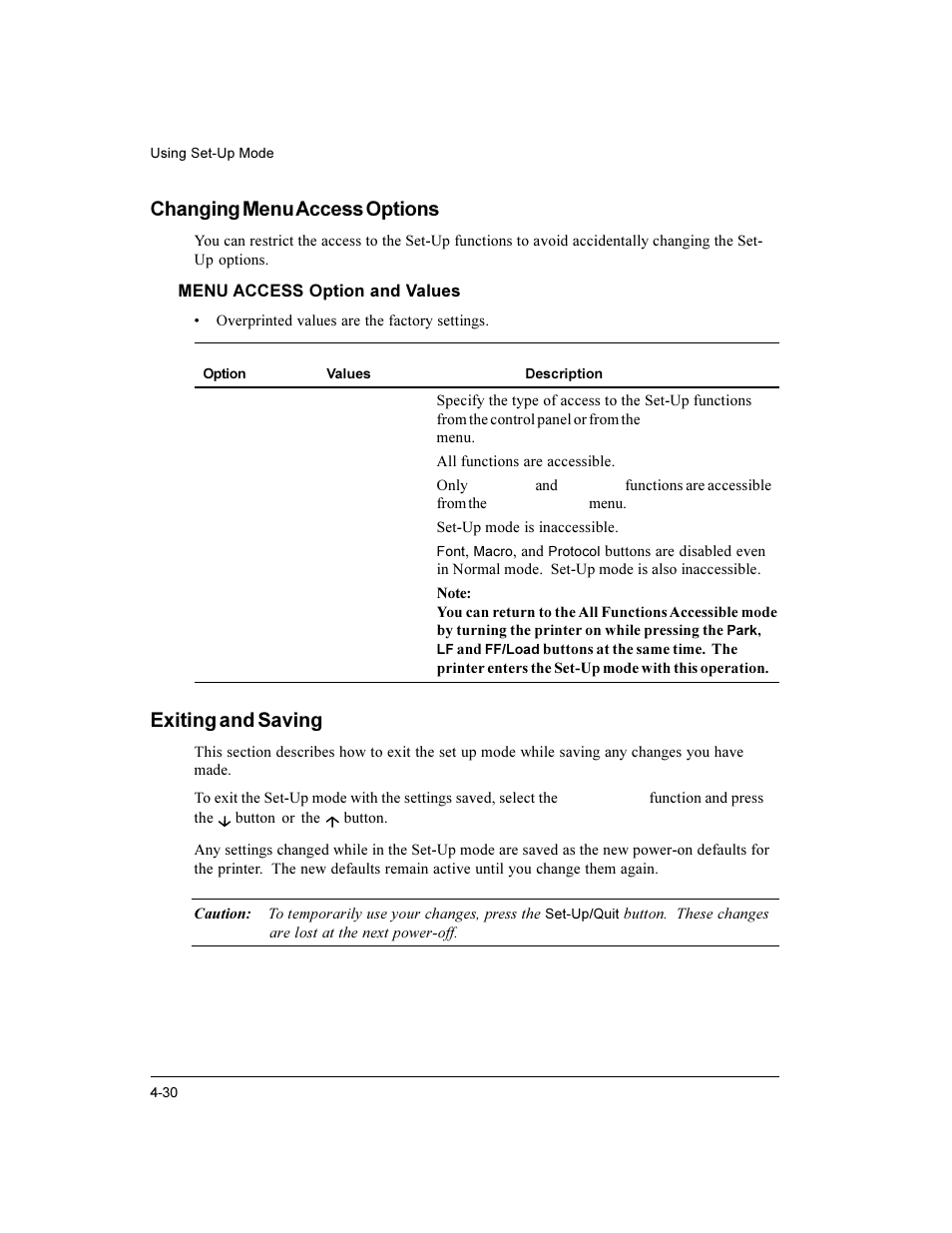 Changing menu access options, Exiting and saving | Compaq LA36 User Manual | Page 84 / 196