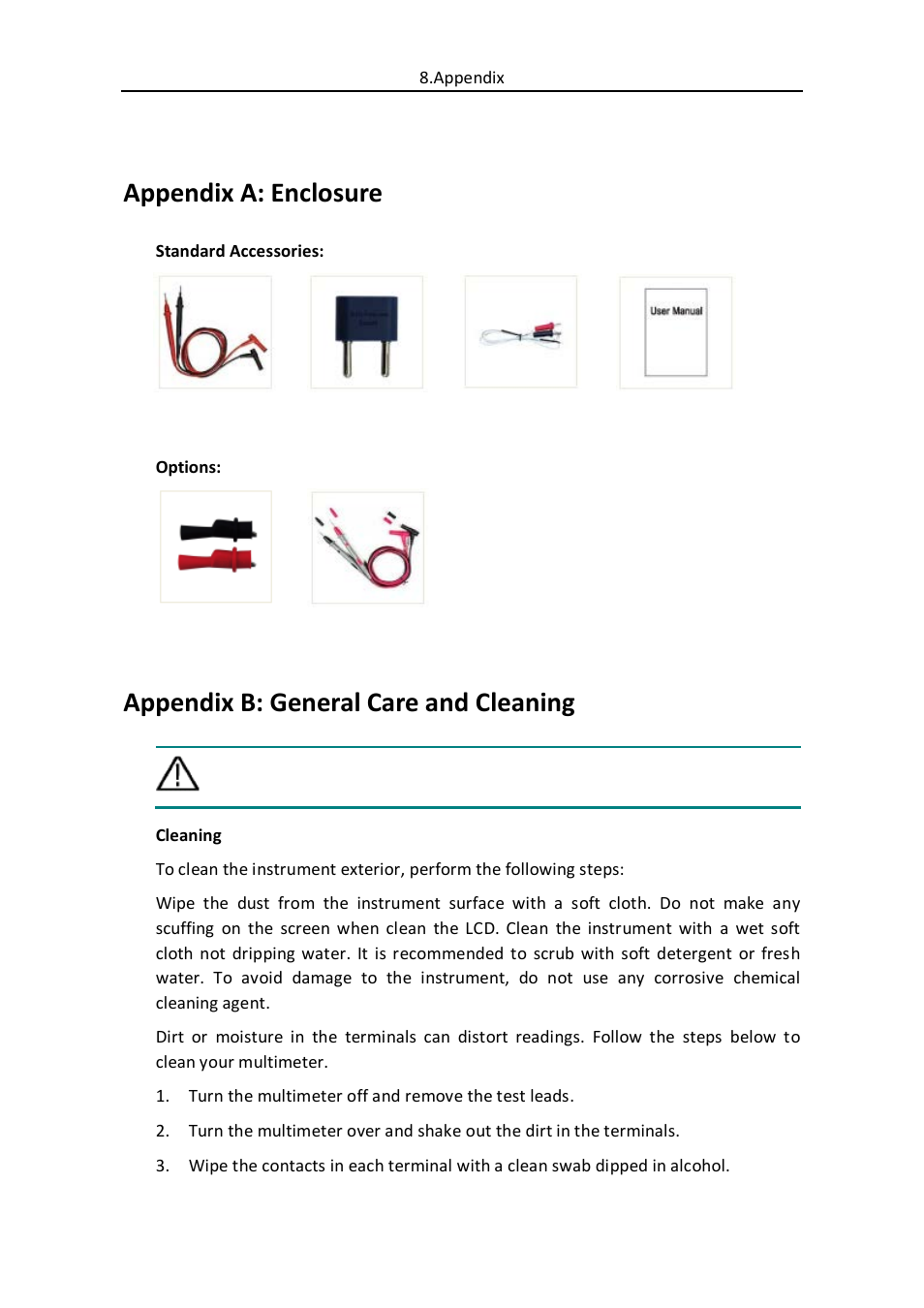 Appendix, Appendix a: enclosure, Appendix b: general care and cleaning | OWON B35(T) User Manual | Page 31 / 32