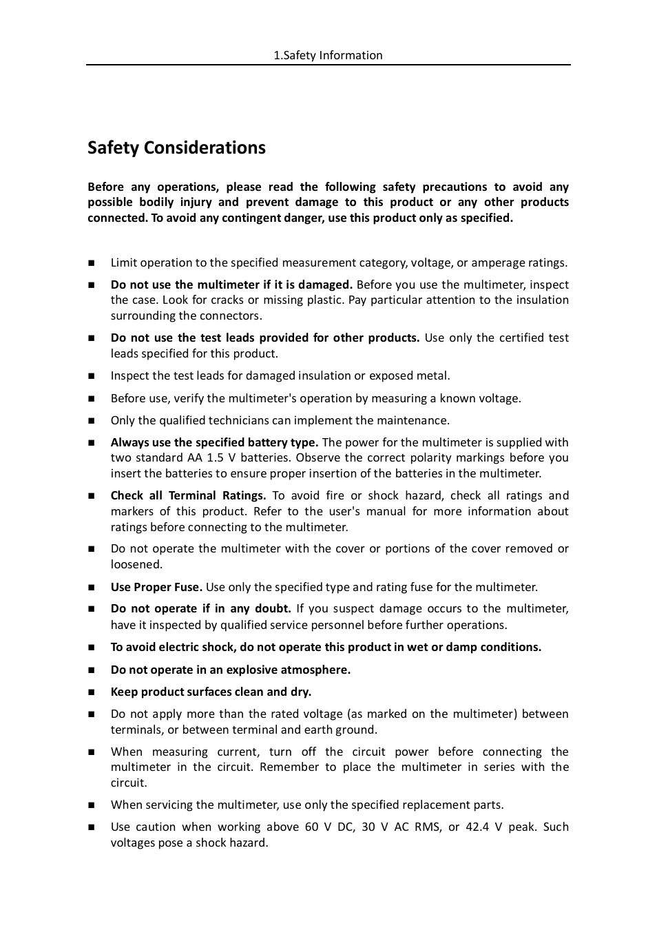 Safety information, Safety considerations | OWON B35(T) User Manual | Page 6 / 32