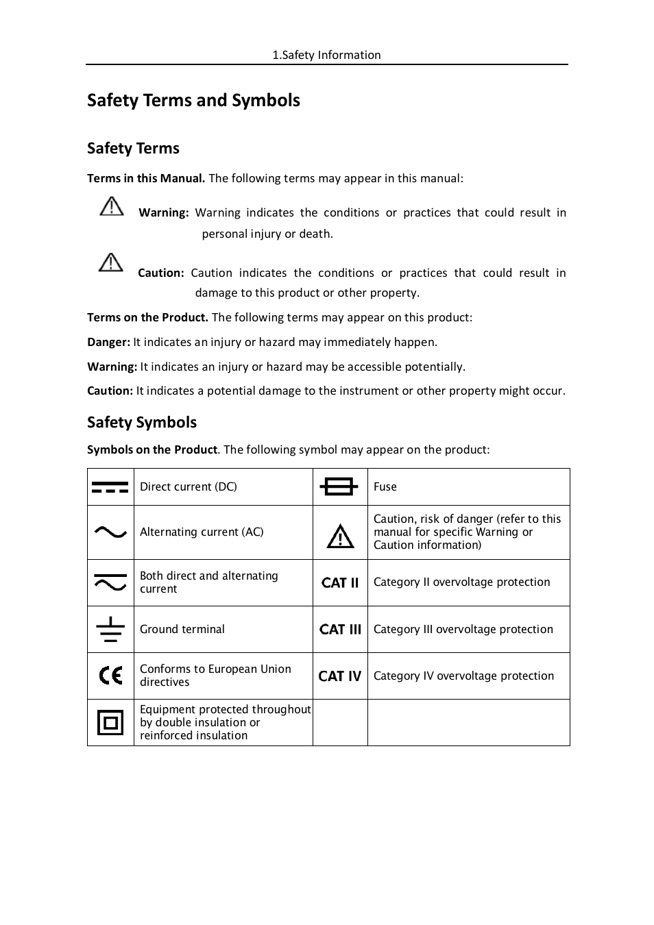 Safety terms and symbols, Safety terms, Safety symbols | OWON B35(T) User Manual | Page 9 / 32