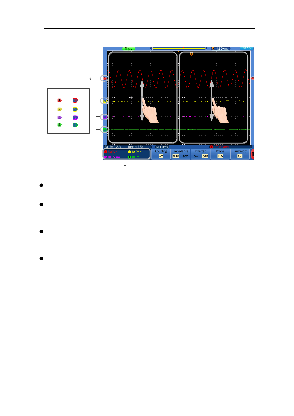 Set the vertical system through touchscreen, Through touchscreen, On p 18 | OWON TDS Series User Manual | Page 23 / 82